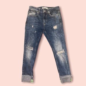 Size 30 Dark Blue Jeans with Designed Bottom Hems from Zara’s